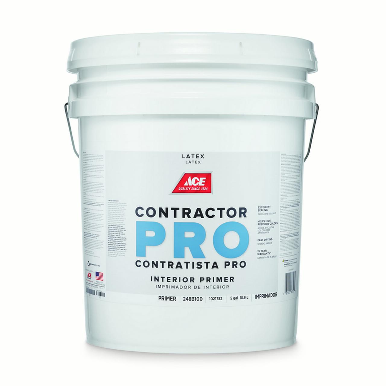 Ace Contractor Pro Flat Primer Goes on White Latex Paint Indoor 5 gal
