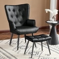 thumbnail image 2 of Furniliving Modern Accent Chair with Ottoman, Comfy Armchair with Footrest, Faux PU Button Tufted Wingback Accent Lounge Chair, Reading Chair for Living Room/Bedroom/Office, Black, 2 of 7