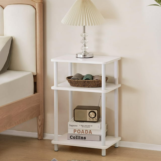 Mesa auxiliar Apicizon de madera MDF blanca de 3 niveles, 40 x 30 x 62 cm
