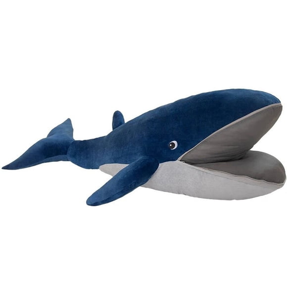Nordic Style Blue Whale Plush Toy Cute Marine Animal Stuffed Dolls Mouth with Zipper Sleeping Throw Pillow Kids Christmas Gift