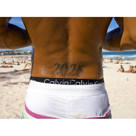 Man with Bondi Post Code Tattooed on His Back Standing on Bondi Beach Print Wall Art By Oliver