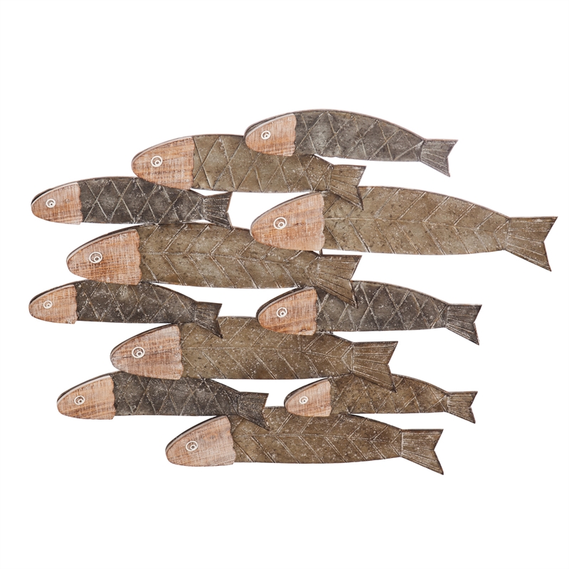 School of Fish Metal and Wood Wall Décor