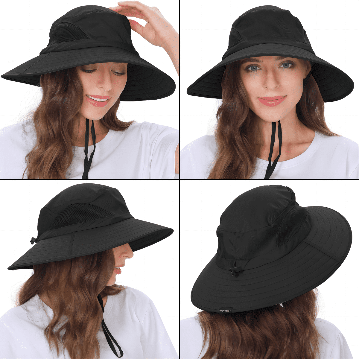 EINSKEY Sun Hat for Men Women,Boonie Hat Fishing Hiking Safari Beach,Waterproof  Wide Brim Bucket Hat Black 