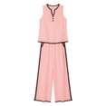 thumbnail image 6 of Cagogo Women's 2 Piece Sleeveless V Neck T-Shirt Wide Leg Pants Set Casual Boho Vacation Outfit Loose Summer Travel Matching Lounge Suits Tracksuit Clothes, Pink XL, 6 of 6