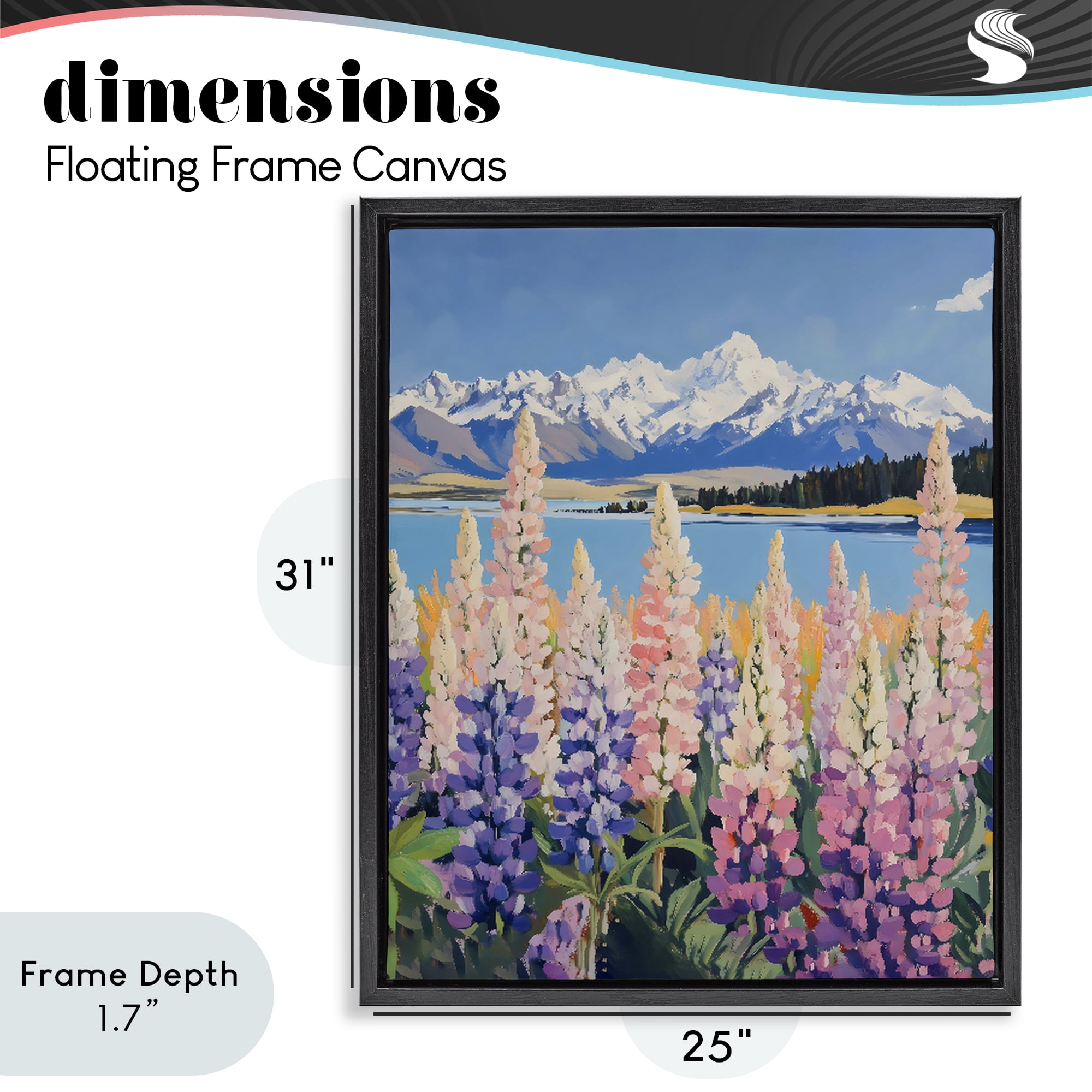 Stupell Industries Mountains & Wildflowers by Lake Black Framed Floater Canvas Wall Art, design by The Prints Vibe