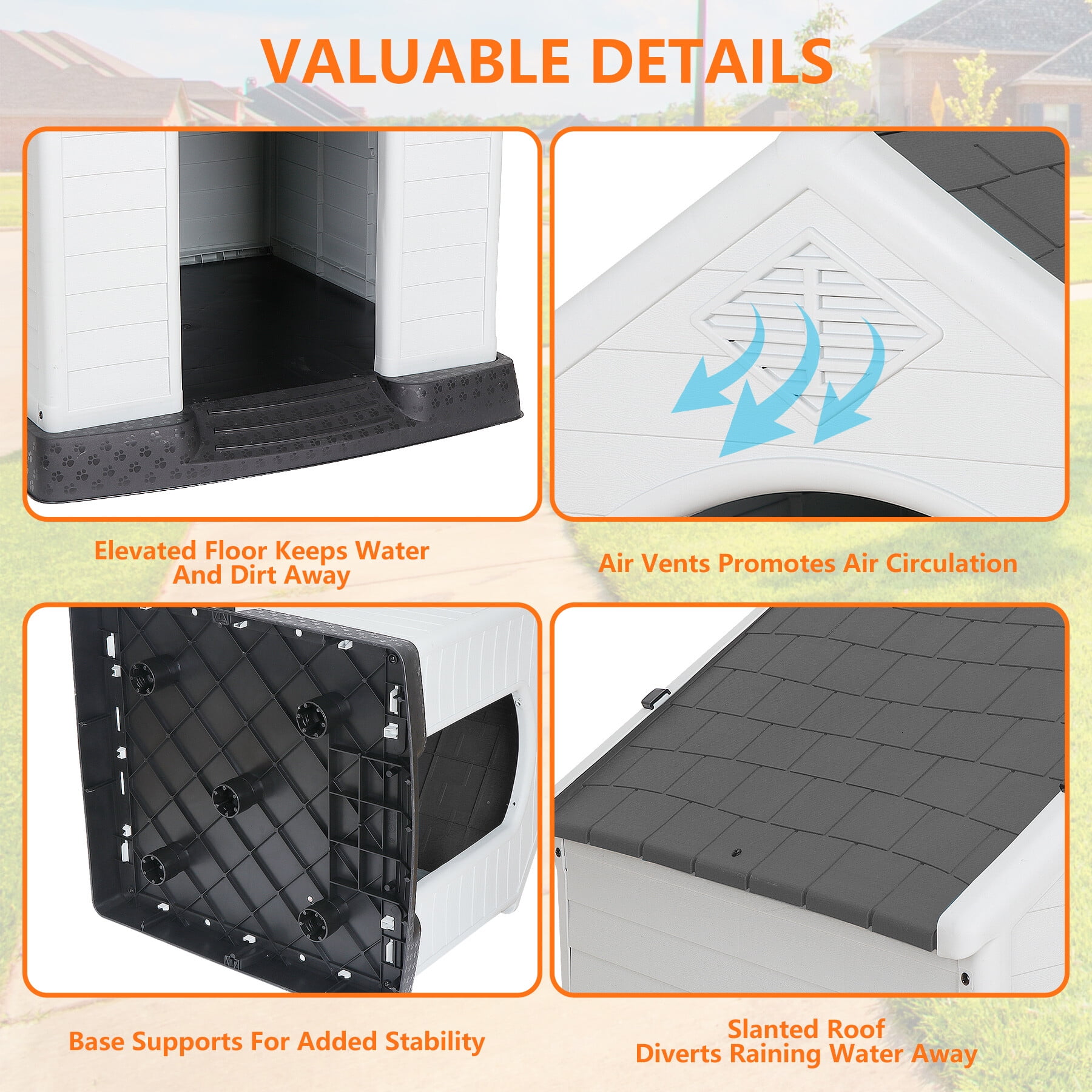 HomGarden 28-inch Plastic Dog House Medium Pet Puppy Shelter Waterproof  Kennel Indoor Outdoor Gray