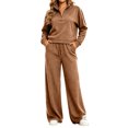 thumbnail image 2 of Mifsaly Womens 2 Piece Lounge Set Half Zip Pullover Top and Wide Leg Pants Casual Matching Outfit Drawstring Waist Relaxed Fit Soft Travel Airport Fall Winter, 2 of 7