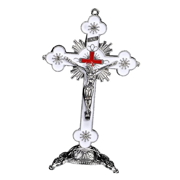 Crucifijo de aleación Cruz de pared Cristo en Jesús Crucifixión Artesanía Decoración de la iglesia para la sala de estar Casa Capilla , Blanco rojo Sunnimix Crucifijo Cruz