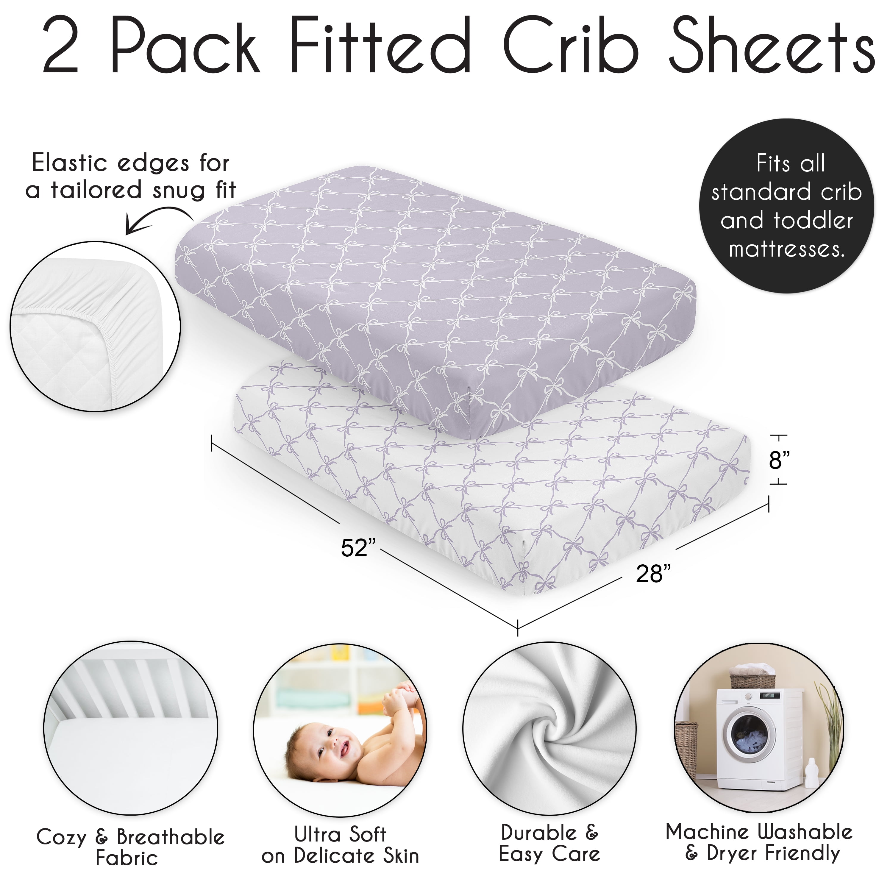 Sweet Jojo Designs Ballerina and Ballet Bows Purple Girls Fitted Crib Sheets Set 2 Piece
