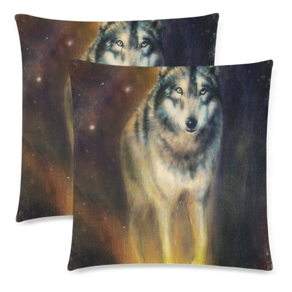 YUSDECOR Cool Wolf Animal Pillowcase Pillow Protector Cushion Cover 18x18 inch,Set of 2