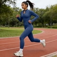 thumbnail image 7 of BODOAO Women's Workout Set, Long Sleeve Full Zip Jacket and High Waisted Leggings, Two Piece Athletic Tracksuit, Slim Fit Activewear for Yoga Gym Navy 3XL, 7 of 7