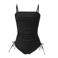 thumbnail image 4 of Rigardu Hot Sale!! Strapless Swimsuits for Women One Piece Tummy Control Ruched Bandeau Bathing Suit Padded Push Up Tube Top Swimwear Women's Bodysuit Swim Drawstring Side Bandeau Swimsuit Black L, 4 of 5