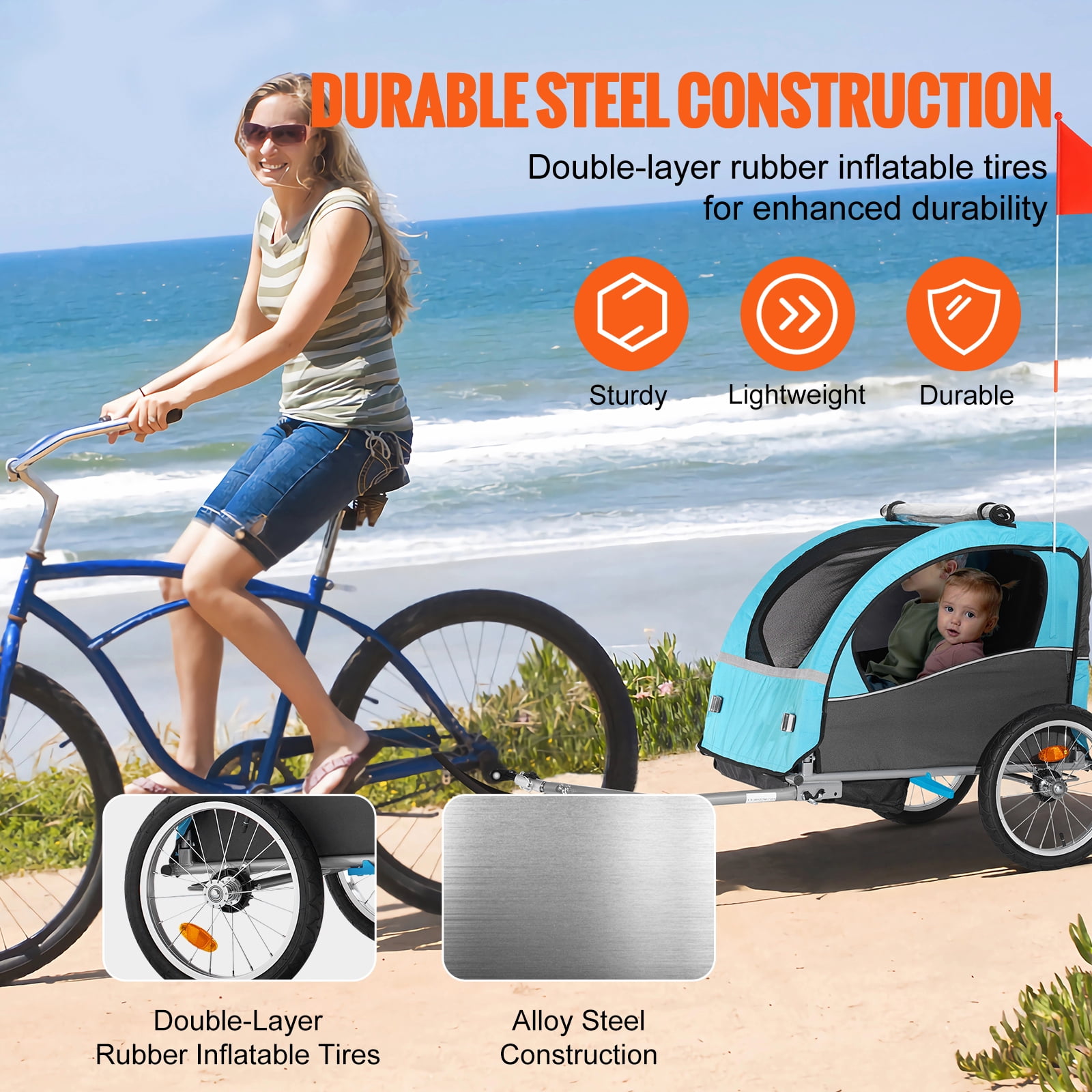 SKYSHALO Two Wheel Child Bicycle Trailer, Gray