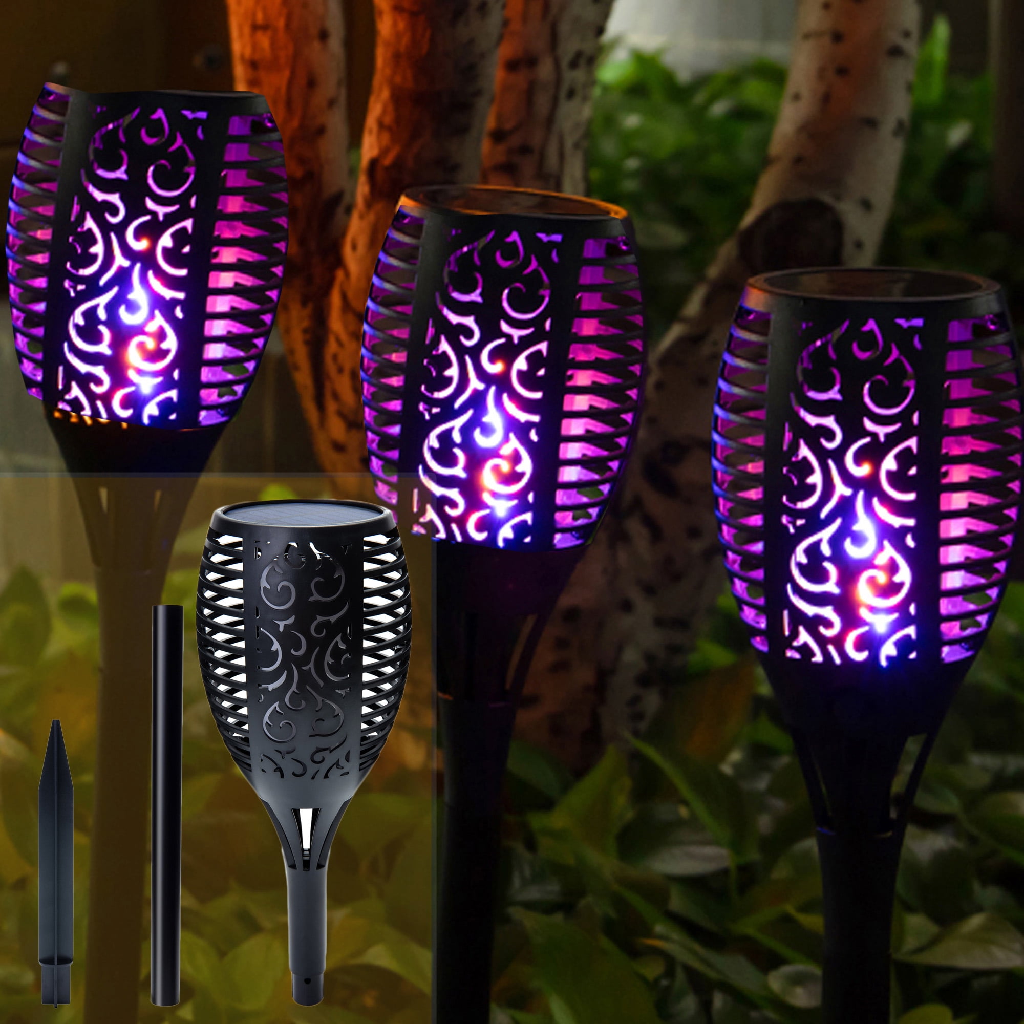 4 Pack 33LED Solar Flames Torch Lights 23.2inch Flickering Dancing