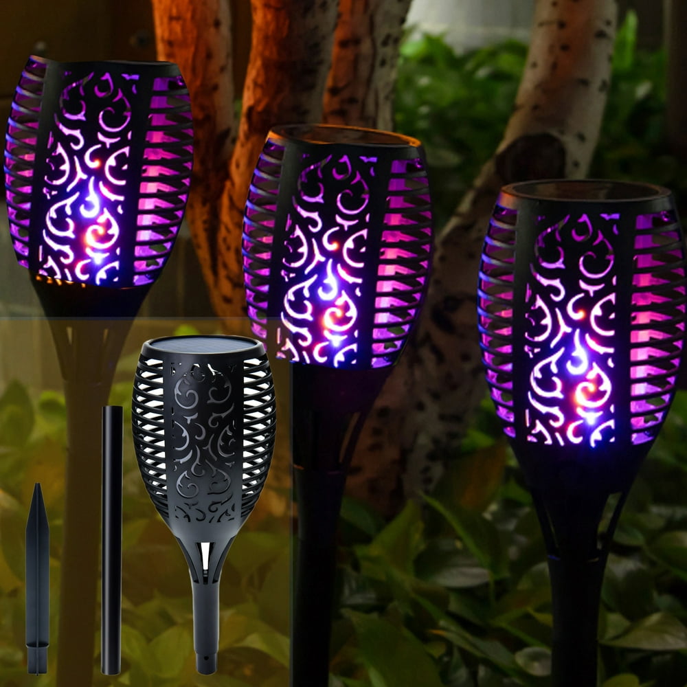 4 Pack 33LED Solar Flames Torch Lights 23.2inch Flickering Dancing ...