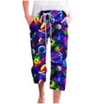 thumbnail image 5 of QATAINLAV Women's Planet Graphic Print Capri Pants Summer Lightweight Linen Cropped Sweatpants Casual High Waist Drawstring Straight Leg Capris with Pockets Multicolor XXL Weekly Prime, 5 of 6