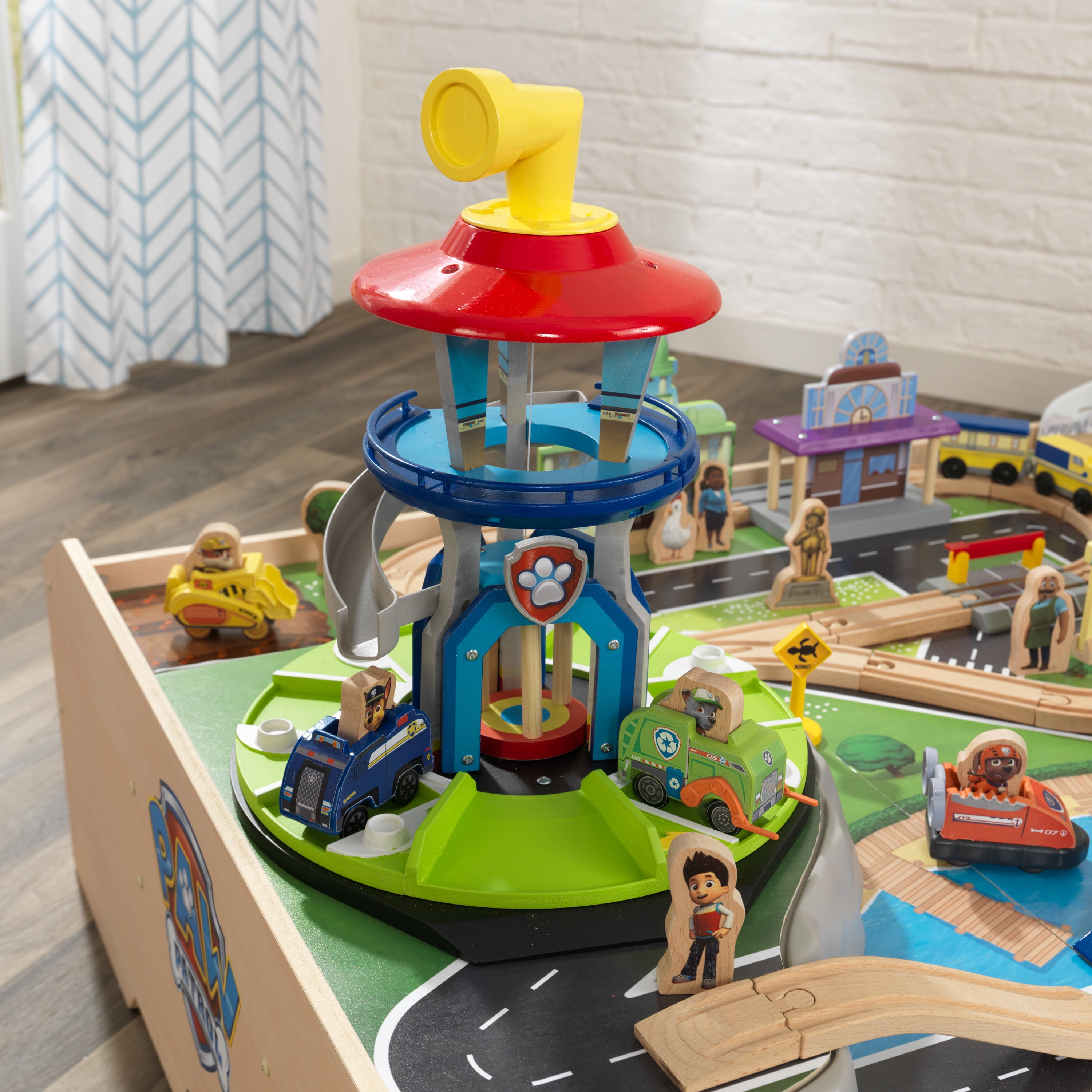 Kidkraft Paw Patrol Adventure Bay Wooden Play Table With Rotating Lookout Tower And 73 Pieces Walmartcom Walmartcom
