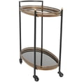 thumbnail image 5 of DecMode 30" x 34" Brass Metal Rolling Oval 2 Shelf Bar Cart with Vintage Inspired Details, 1-Piece, 5 of 7