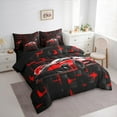 thumbnail image 3 of jejeloiu Boys Extreme Sport Bedding Comforter Set 7pcs,Geometrical Aesthetic Art Queen Bedding Sets,Red Black Queen Sheet Sets For Children,Super Cozy Room Decor Reversible, 3 of 8
