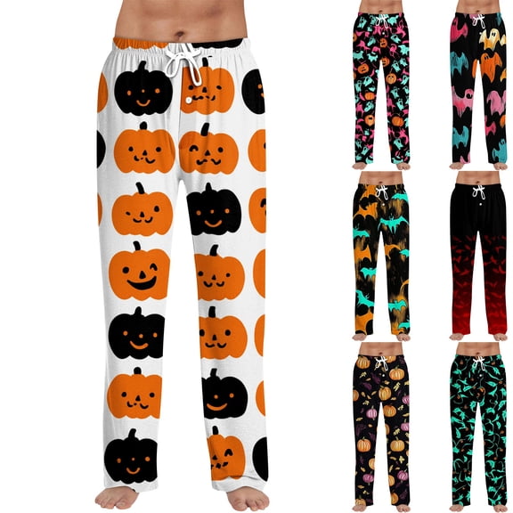 Trgacdwlo Halloween Pjs Men Cute Pumpkin Graphics Pajamas Pants for Men Elastic Waist Drawstring Fall Winter Mens Lounge Pants