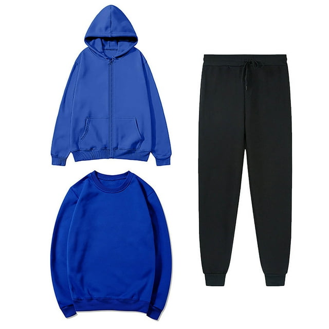 Timegard Ensembles 3 Pcs pour Femmes Chandails à Col Ras du Cou à Enfiler Hauts à Fermeture Éclair Vestes à Capuche à Manches Longues Bas à Cordon Ensembles de Pantalons