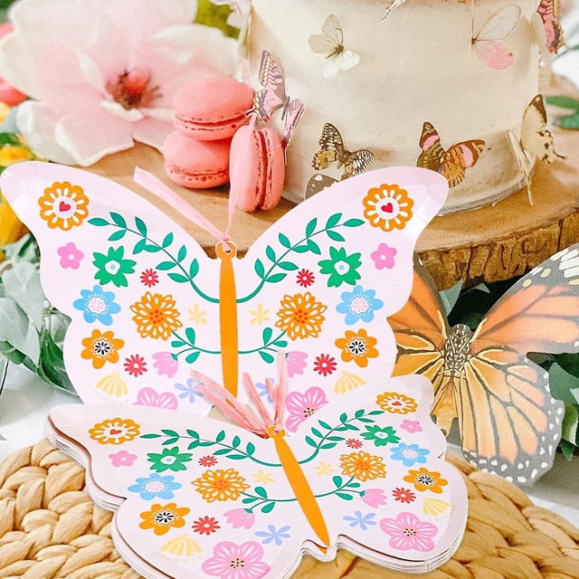 Decoraciones de fiesta de cumplea?os de boda de plato de papel desechable con forma de mariposa LingWen 8390612138362