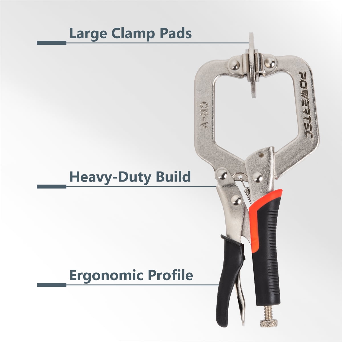 POWERTEC 2PK 2-Inch, Face Clamps, C-Clamp with Ergonomic Grip and Adjustable Swivel Pads for Woodworking, Pocket Hole Joinery, 71641
