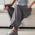 thumbnail image 4 of Lenpel Women's Casual Pants Elastic High Waisted Fold Pleated Palazzo Trousers Loose Lightweight Summer Lounge Pants, 4 of 6