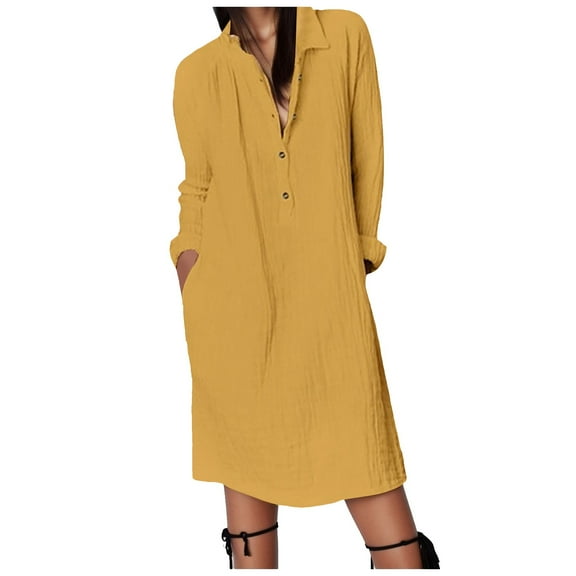 Women's Casual Lapel Shirt Dress Loose Fit Fashion Solid Color Comfortable Stylish Summer Outfit Versatile Elegant Trendy