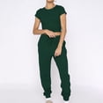 thumbnail image 2 of JGGSPWM Women's 2 Piece Outfits Casual Crew Neck Crop Tops Knit Wide Leg Sweatpants Sweater Lounge Set Sweatsuit Green M, 2 of 9