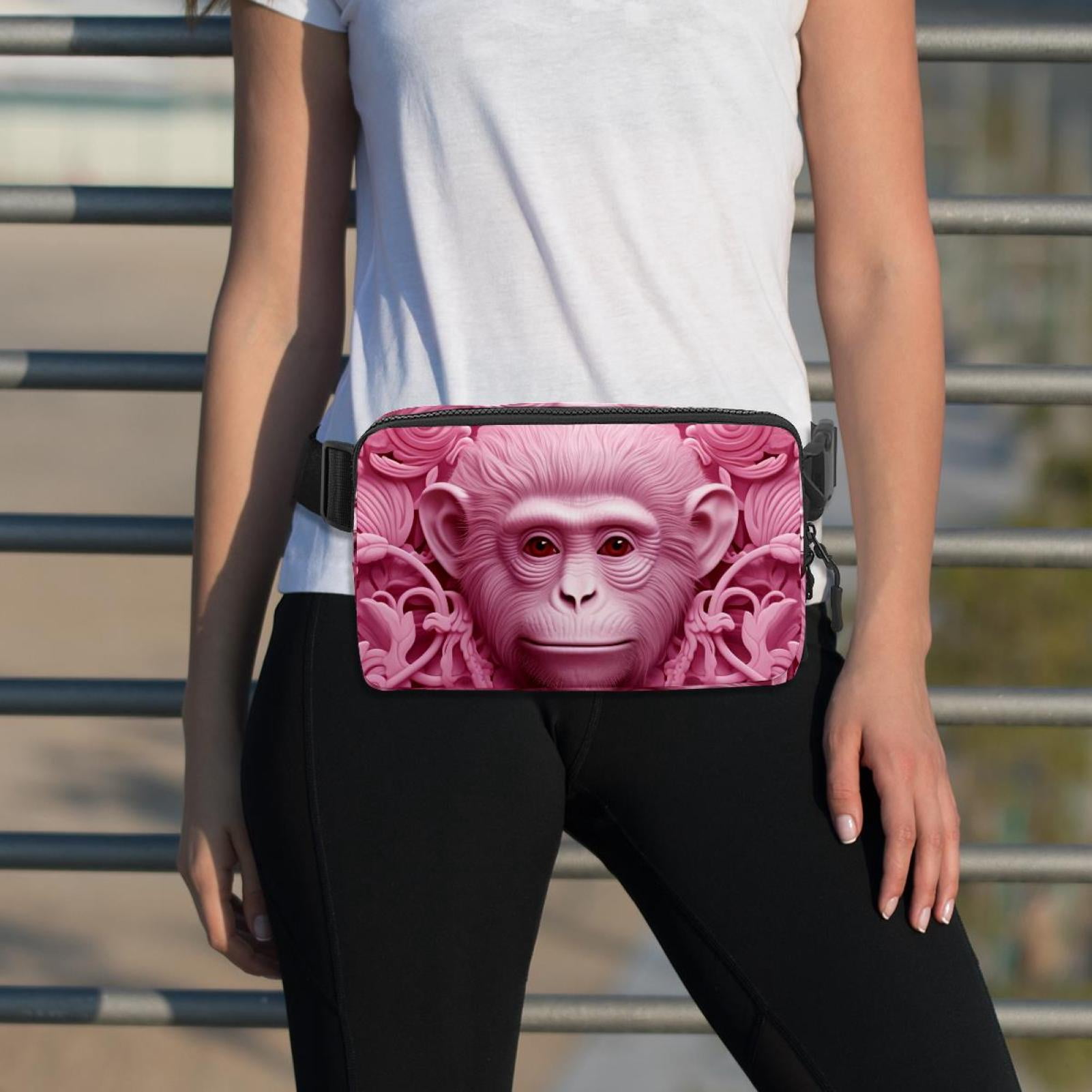 Pink monkey orangutan Running Belt Fanny Packs Waist Packs with Extension Strap Unisex Lightweight Adjustable