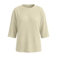 thumbnail image 4 of KyCheLot Women's Crew Neck Sweatshirt Solid Color 3/4 Length Sleeve Clothes Lightweight Vacation Sweatshirts, 4 of 6