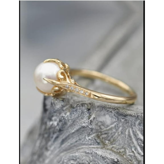 Natural freshwater Pearl Ring Pearl and Diamond Ring Sterling Silver Ring For Women gift for her Statement ring Promise Ring Gift For Her