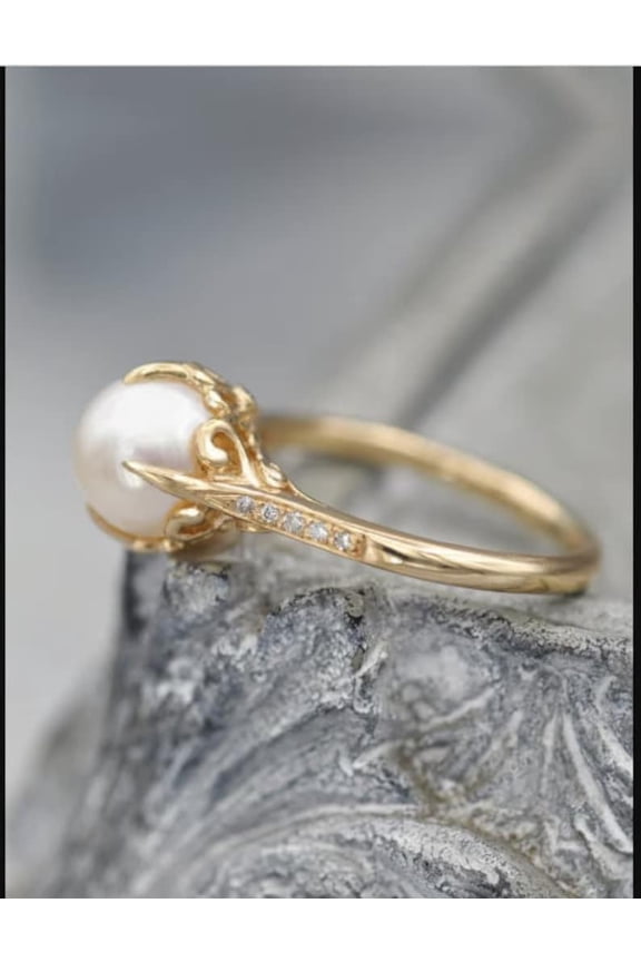 Natural freshwater Pearl Ring Pearl and Diamond Ring Sterling Silver Ring For Women gift for her Statement ring Promise Ring Gift For Her