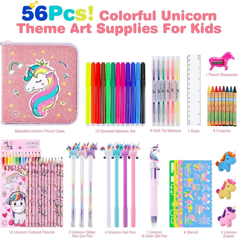 Epakh 59-Piece Christmas Art Set - Markers, Pencils, Crayons & Stickers In Santa Pencil Case