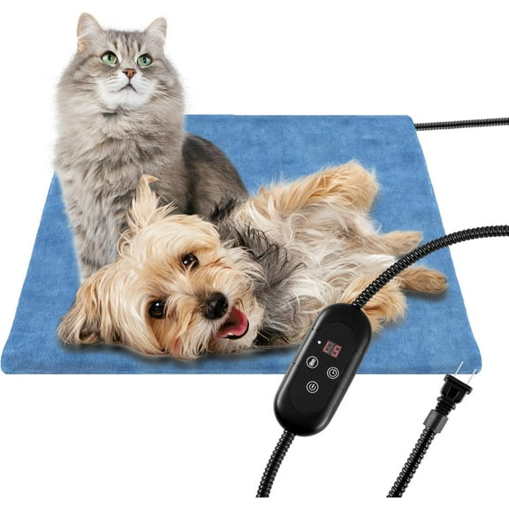 Pet Heating Pad for Cats Dogs Indoor Outdoor Heated Pads Mat with Stainless Resistant Cord 5 Timer and 6 Level Temperature Warming Pad Bed Warmer-17.7x17.7