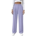 thumbnail image 2 of Straight Wide Leg Dress Pants for Women High Rise Business Casual Trousers Elegant Formal Work Wear Slacks with Belt Loops, 2 of 9