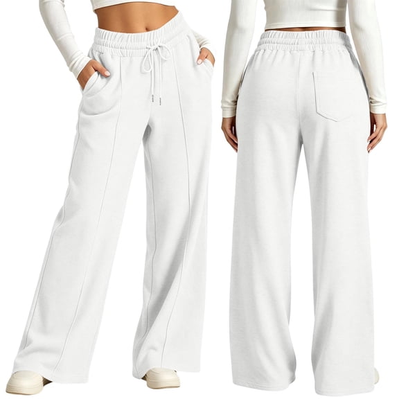 hotojiny High Waisted Sweatpants for Women Comfortable Wide Leg Athletic Pants with Pockets Loose Fit Lounge Pants(White,X-Large)