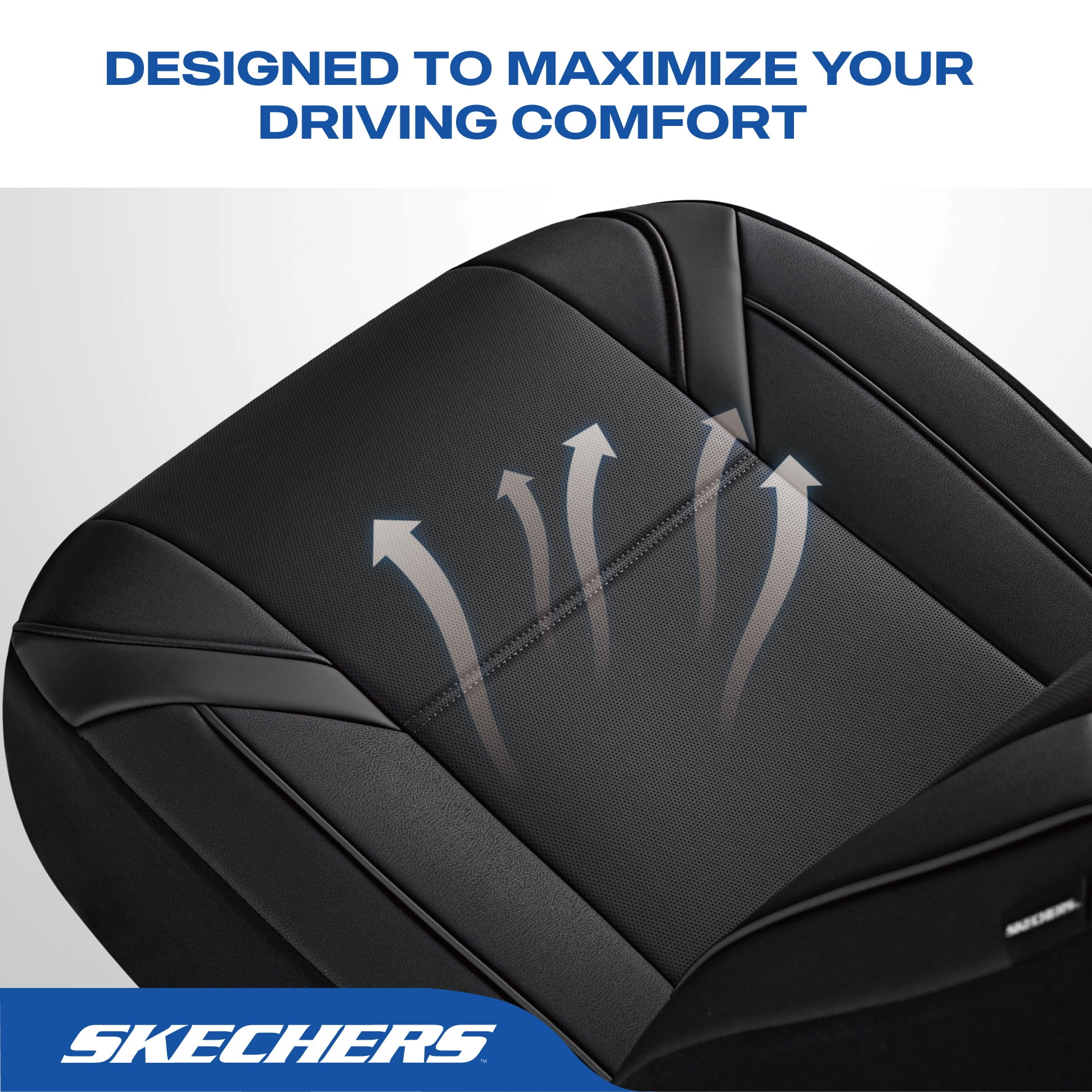 Skechers Premium Leather Car Seat Cover – Front Seat, Durable, Breathable, Universal Fit for Cars, SUVs, and Trucks - Black