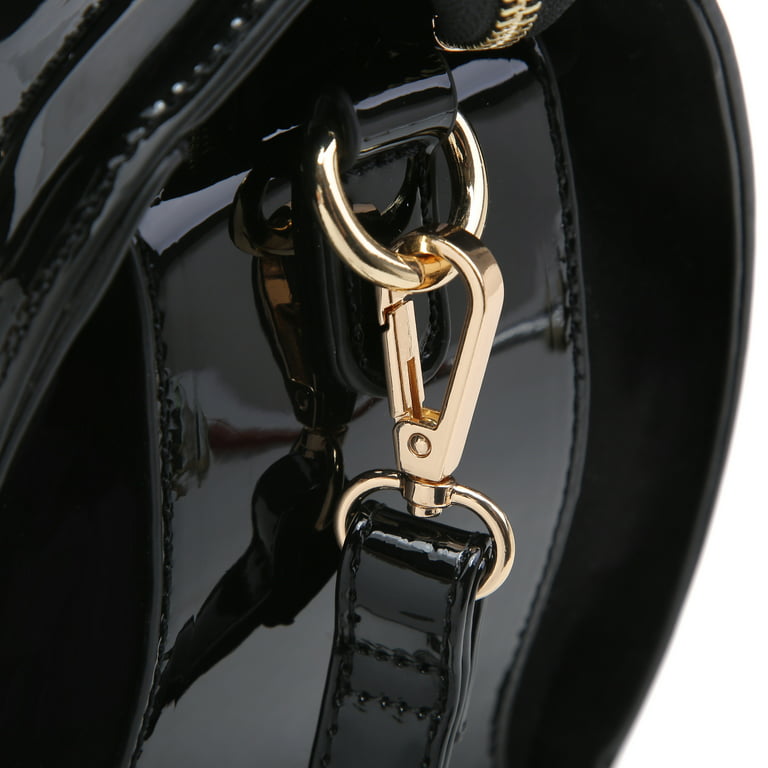 Shiny Patent Faux Leather Barrel Top Handle Handbag