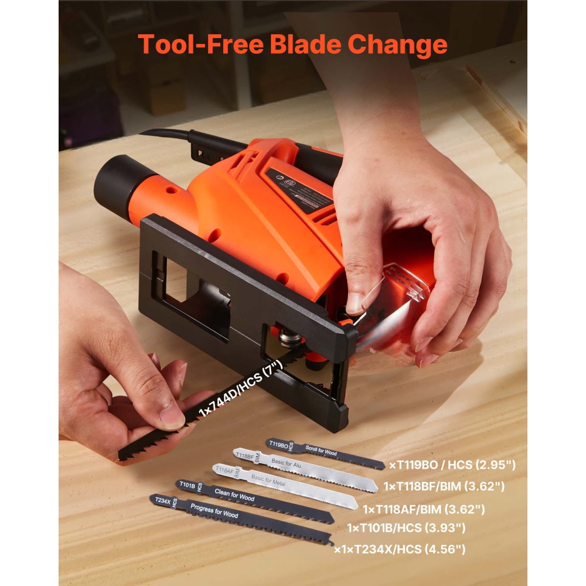ZHICHUN 6.5 Amp Electric Jig Saw 3000 SPM with 6 Blades LED Light 6 Variable Speed 0-45 ° Bevel Cut & 4 Orbital Settings for Wood Metal Cutting