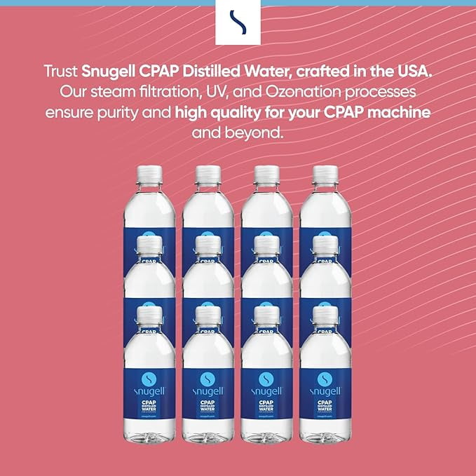 Distilled Water for CPAP Machines by Snugell (12-Pack, 12 oz) – Up to 15 Days Supply – Compact, Travel-Friendly, Clean and Multi-Use
