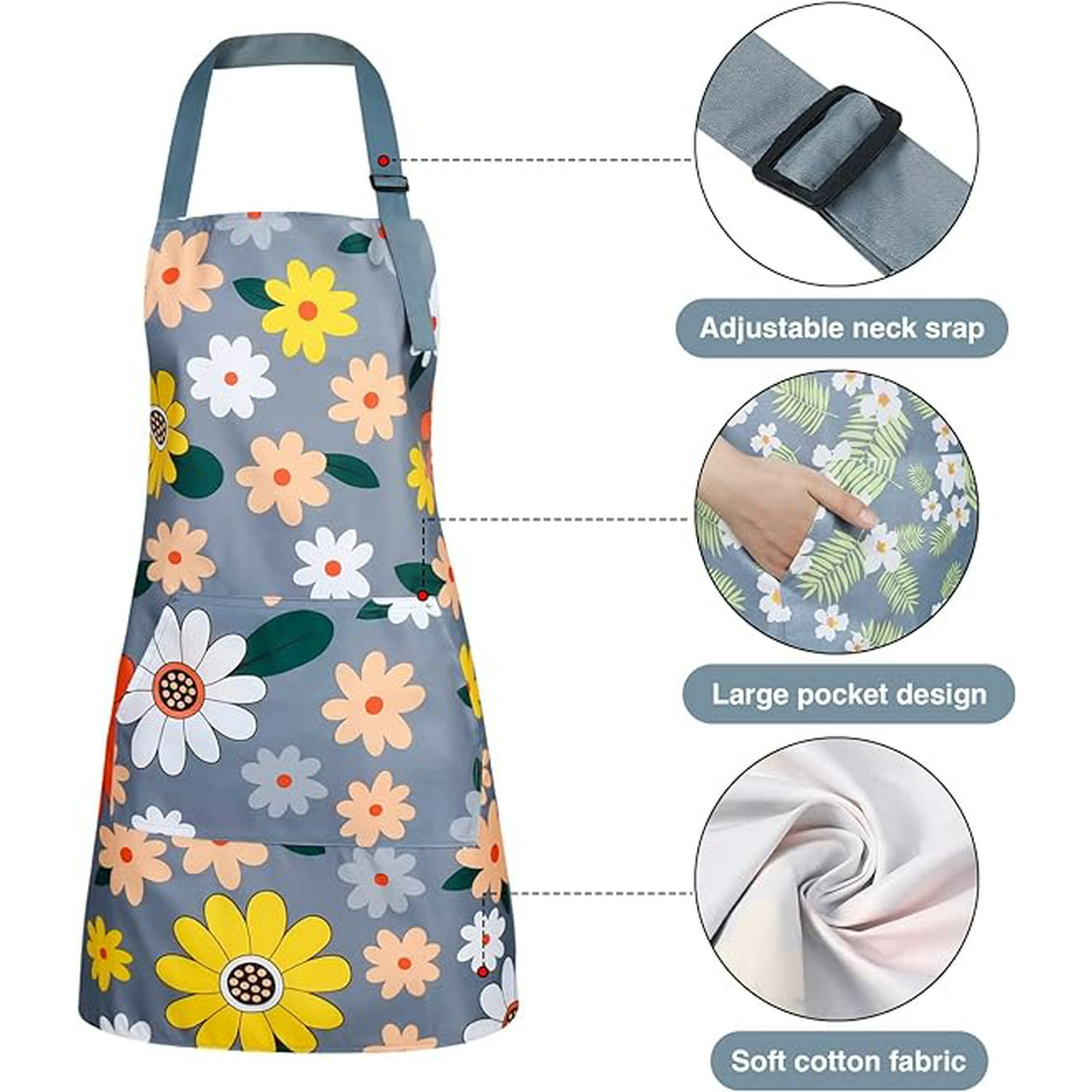 3 Pack Floral Aprons with Pocket Blooming Womens Aprons Waterproof Adjustable Cooking Aprons for Kitchen Gardening and Salon
