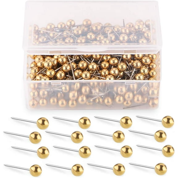 Push Pins Map Tacks 1/8-Inch Retro Metallic Color Beads Head Marking Push Pins, 200-count (Gold)