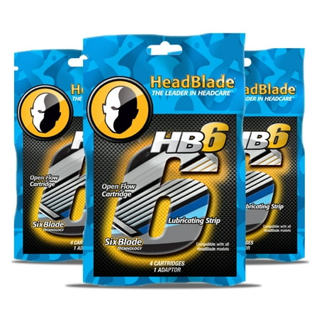 HeadBlade HB6 Six Blade Shaving Cartridges (4 Blades) 3 Pack