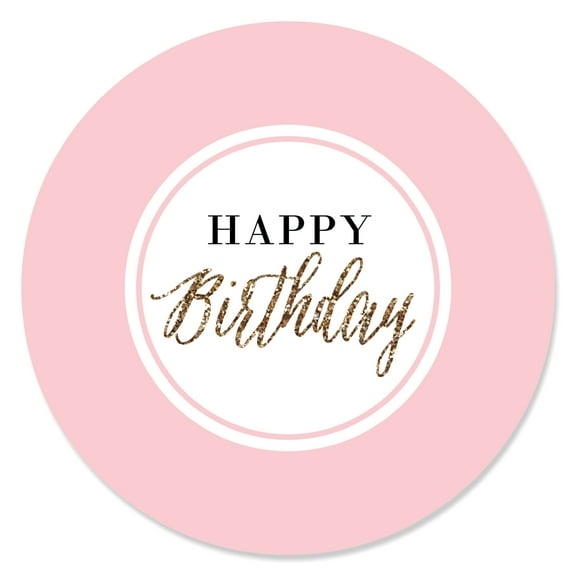 Big Dot of Happiness Chic Happy Birthday - Pink and Gold - Birthday Party Circle Sticker Labels - 24 Count