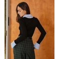 thumbnail image 5 of Womens Long Sleeve Pol-O Shirts Business Casual Work Tops Slim Fit V Neck Collared Patchwork Fall Outfits Black S, 5 of 6