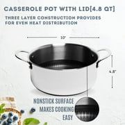 Lexi Home 4.8-Quart Diamond Tri-Ply Non Stick Casserole Pot with Glass Lid Stainless Steel Cookware