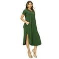 thumbnail image 3 of Yelete Womens Casual Curved Hem Midi Dress with Pockets (Green, Small), 3 of 3