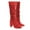 Red, variant on YDN Women Round Toe Knee High Boots Pull on Slouch Chunky Mid Heels Fashion Winter Daily Dress Shoes Size 7 Black